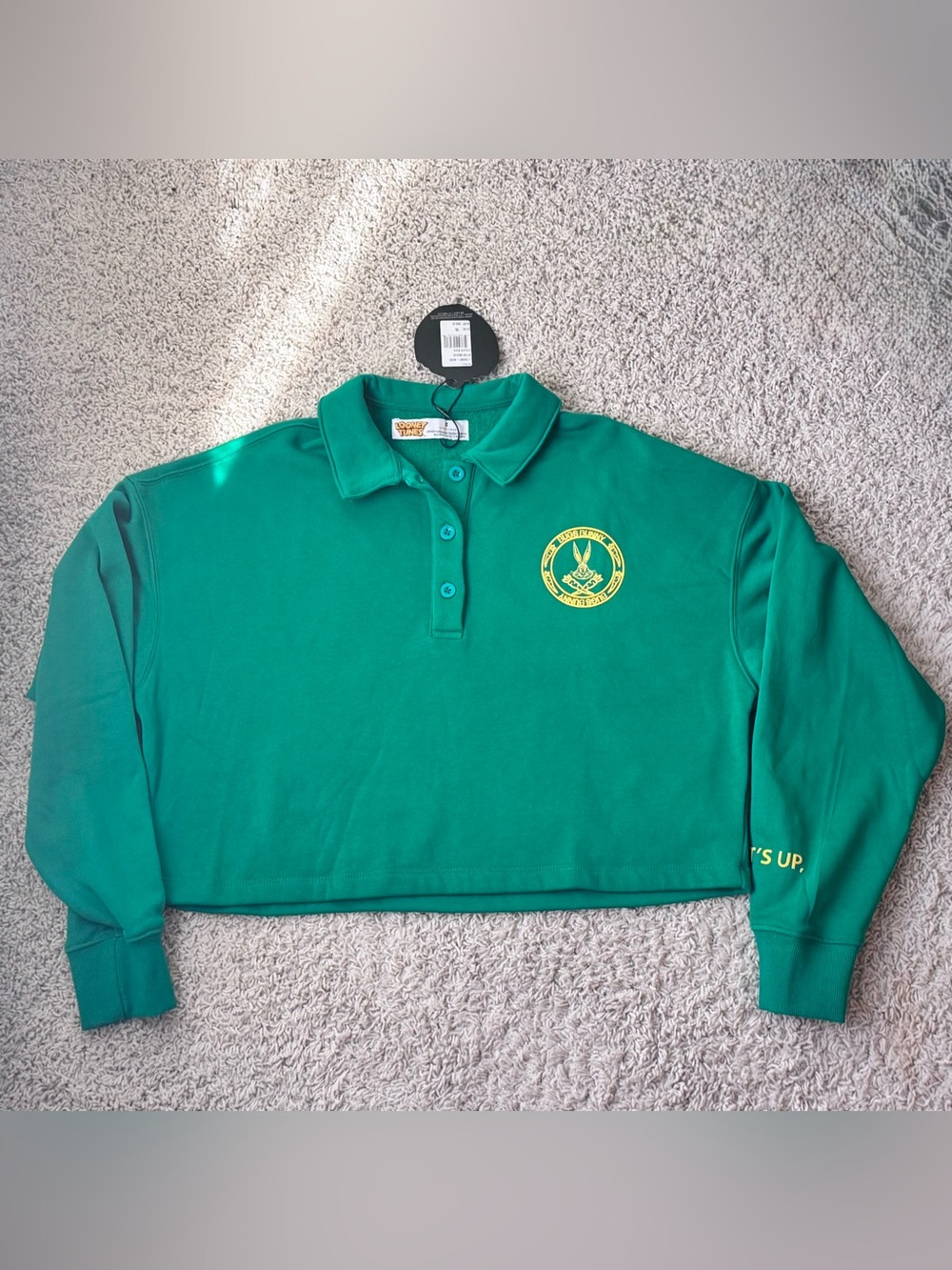 Loony tunes angry bugs bunny oversized Green yellow Cropped Polo